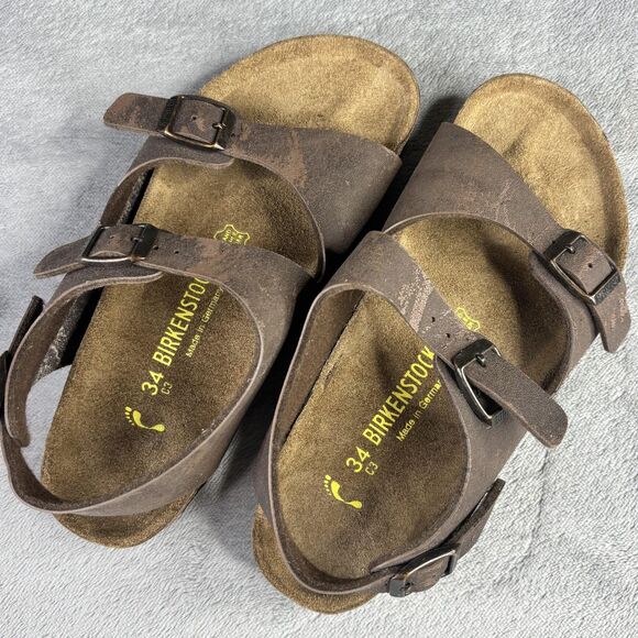 Birkenstock Shoes Size 34 Girls 3/3.5 Leather Double Strap Sandals Made Germany - Picture 1 of 11